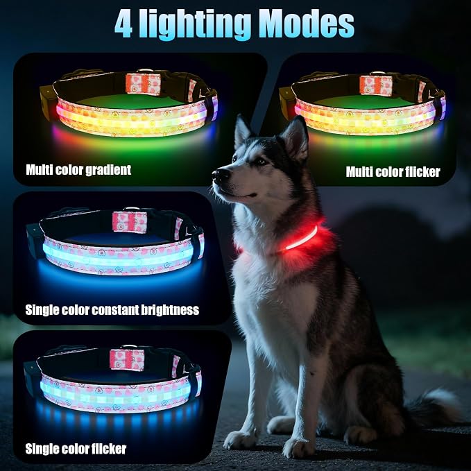 LED AirTag Dog Collar - Brightest Light Up Dog Collars, Heart M | IP68 Waterproof Air Tag Dog Collar Holder, 1,600 Feet of High Visibility, Magnetic Charging, Dog Lights for Night Walking - Image 2