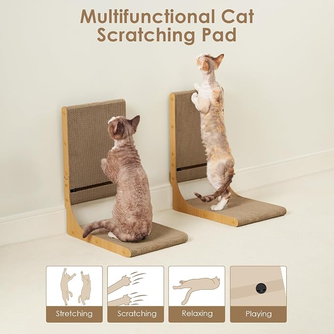 EHEYCIGA 2Pack Cat Scratcher, L-Shaped Indoor Cardboard Scratch Pad, Medium | Vertical Cat Scratching Board with Ball Toy, Furniture Protector, Reversible Design for Double Life - Image 9
