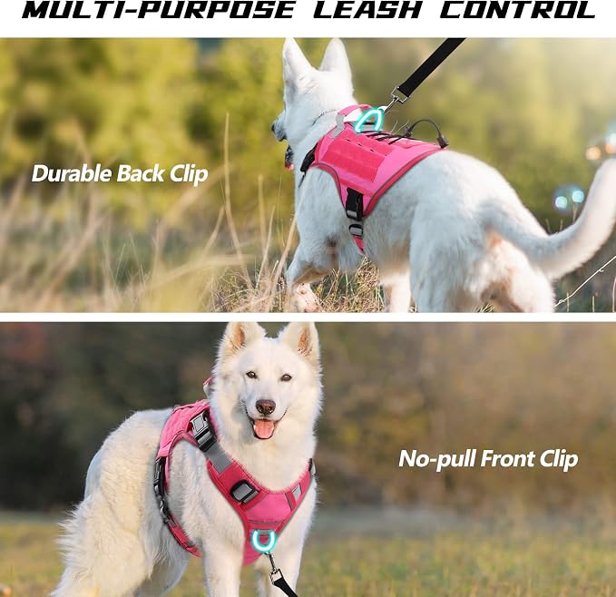 WINGOIN Pink Tactical Dog Harness for Large Dogs,No Pull Dog Harness | Heavy Duty with Handle,Adjustable Reflective,Military K9 Style,Big Size Pet Vest,for German Shepherd,for Walking Hunting - Image 3