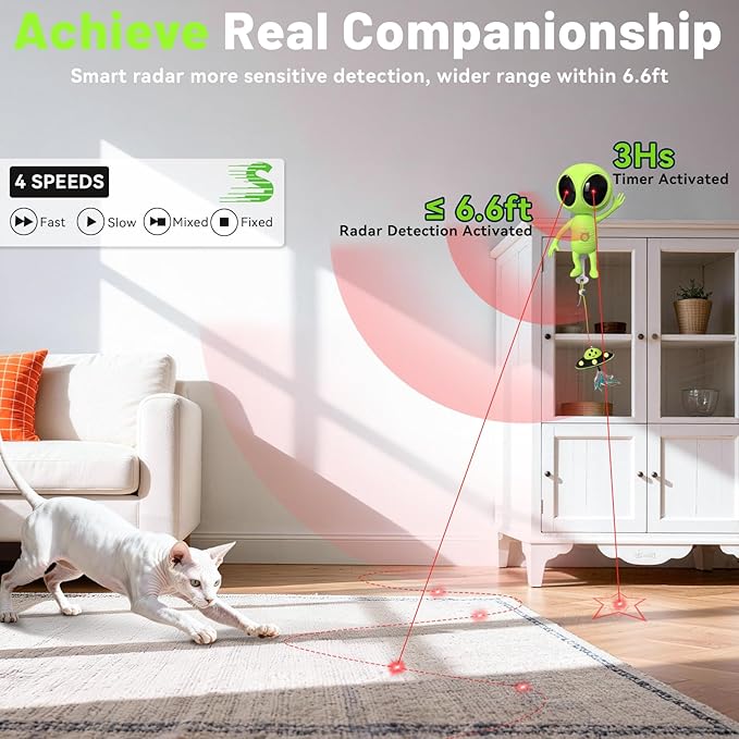 ORSDA Laser Cat Toys for Indoor Cats, 2 in 1 Interactive Automatic Dual Laser & Catnip UFO Dangler for Kitten Toys, Truly Random Trajectory Radar Motion-Activated, Rechargeable 4 Modes, Clamp Design - Image 5