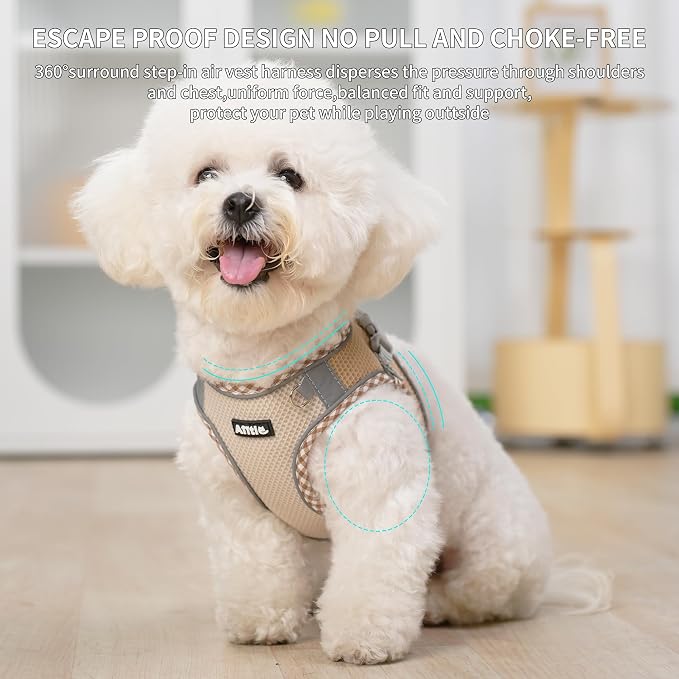 XXS Dog Harness & Leash Set with Reflective Design, Brown-Beige XXS | No Pull Step-in Vest, Breathable Mesh, Escape-Proof Design with High-Stick Magic Tape, Outdoor Use for Chihuahua, Maltese - Image 7