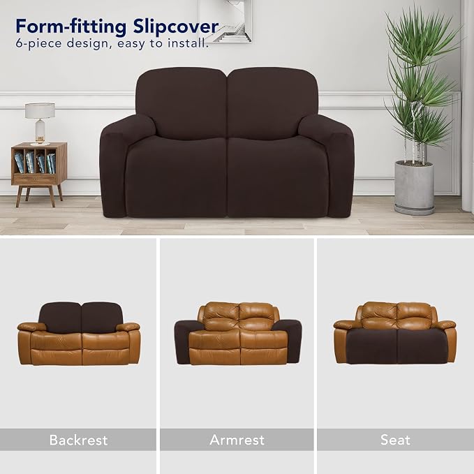 PureFit Super Stretch Loveseat Recliner Sofa Couch Cover with Pocket | 2 Seats Non Slip Soft Sofa Slipcover, Washable Reclining Furniture Protector for Pets (Recliner Loveseat, Chocolate) - Image 4