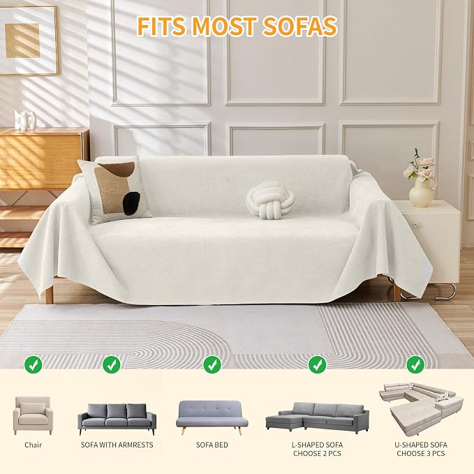 Deep Dream Cat-Scratch Resistant Couch Cover, Waterproof Sofa Cover for 3 Cushion Couch Washable, Pet Friendly Couch Protectors Anti Slip Thickened Sofa Slipcovers for Dogs Pets, 71" x 102", White - Image 6