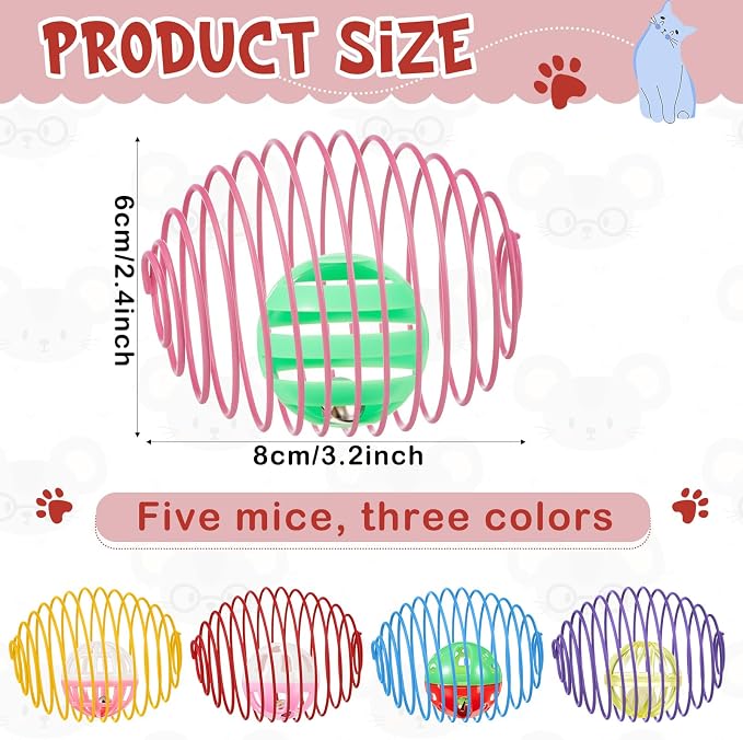 Jecery 5 Pcs Cat Toys Spring,Bell Ball,Multicolor | Interactive Metal Cat Toy, Stretchable Rolling Ball, for Indoor Cats, Colorful Playful Coils, Kitten Pet Supplies - Image 2