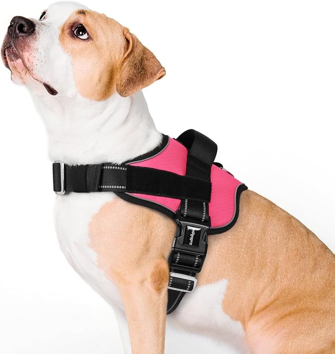 rabbitgoo Dog Harness for Large, Easy On Pet Vest with One Buckle, No Pull Adjustable Service Harness with D-Ring & Handle, Reflective for Safety Walking, Training, Pink, L by rabbitgoo