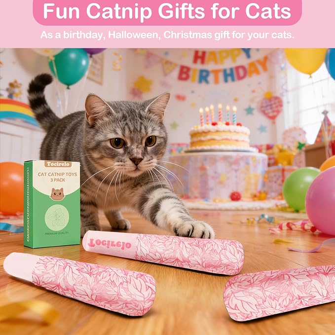 Tocirelo Catnip Toys for Cats, 100% Pure 45000mg Organic Natural Catnip | 3Pack Funny Pink Cat Nip Toys Bite-Resistant, Safe Kitten Teething Kicker Toys for Indoor Cats, Soft Plush Cat Chews 5.9inch - Image 6