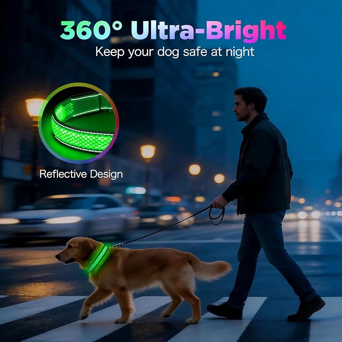 Flashseen Light up Collars for Dogs at Night, RGB 9-Mode, USB Rechargeable | Color Changing LED Lighted Dog Collar, Super Bright Adjustable Glow Collar for Night Walking (Lavender, Medium) - Image 3