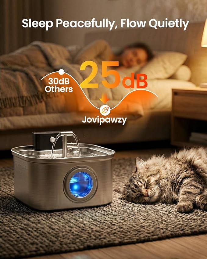 Cordless Cat Water Fountain Stainless Steel,3.2L/108oz Rechargeable | Wireless Battery Operation, Motion Sensor, Automatic Water Flow, Quiet Pump, Includes 4 Replacement Filters - Image 6