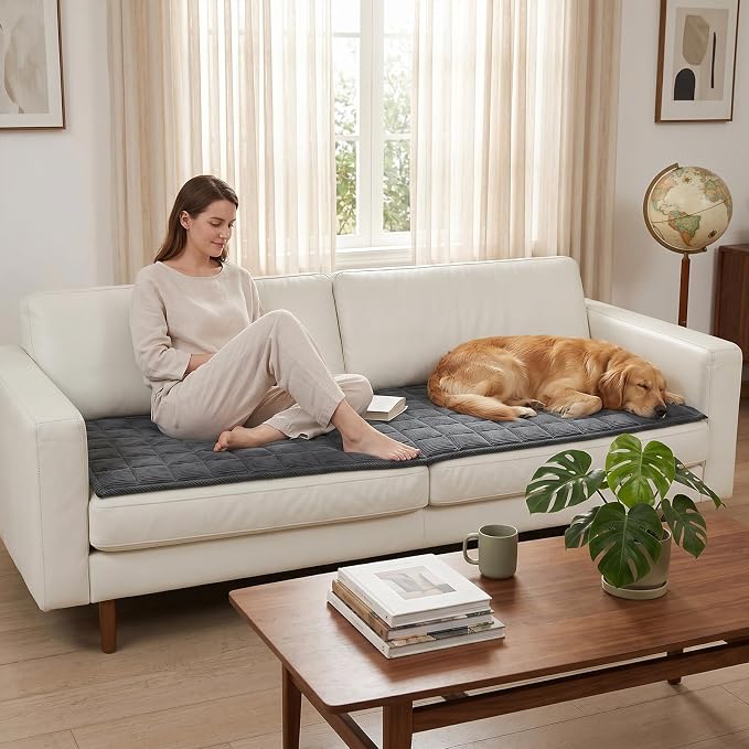 Fixwal Waterproof Corduroy Dog Couch Cover, 27.6" x 59", Dark Grey | Integrated TPU Barrier, Non-Slip Backing, Machine Washable, Pet Friendly, Easy Clean Pet Hair, Soft Sofa Cushion Protector - Image 8