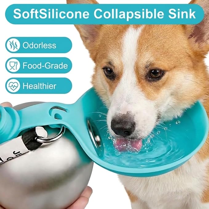 Dog Water Bottle Portable, 2 in 1 Stainless Steel 10oz Dog Water Bowl, Blue | Leak-Proof Pet Water Dispenser for Small & Medium Dogs, Pet Drinking Holder for Walking Hiking Outdoor Activities - Image 2