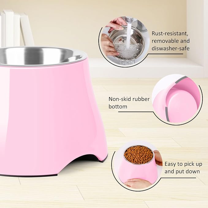 Dog Bowls,Cone Friendly Non Slip Single Dog Bowl with Stainless Steel Inner, Raised Bowls for Smll Dogs Spaniel Dogs Long Ear, High Capacity, S/1 Cup Pink - Image 4