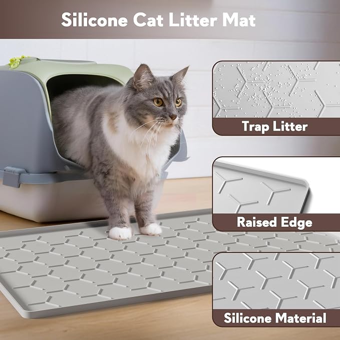 Garoopion Silicone Cat Litter Mat 24×16 inch, Easy to Clean, Gray | Waterproof Silicone Mat with Raised Edges, Catch Litter, Protect Floor from Urine, Multi-Use for Dog/Sink/Kitchen/Boots - Image 2