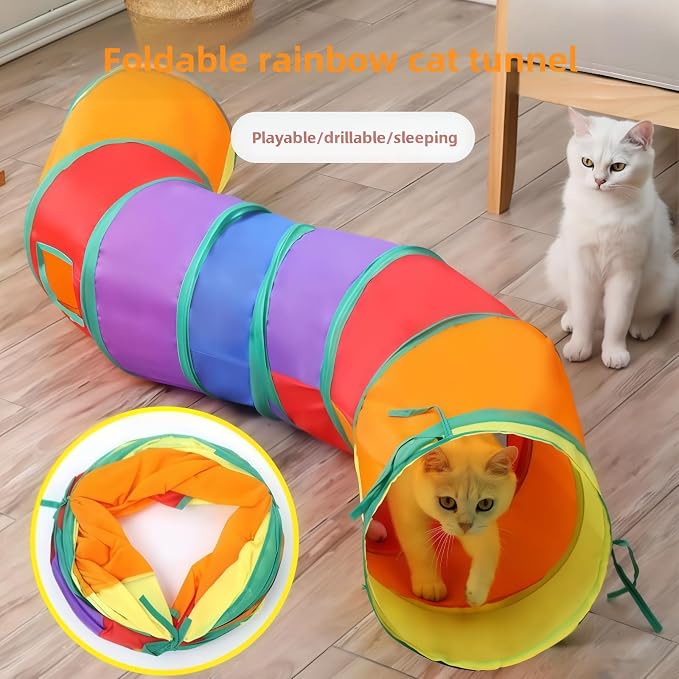 Rainbow Cat Tunnel | Collapsible, Interactive Play Toy, For Indoor Cats, Kittens, Rabbits & Puppies, Durable & Portable - Image 2