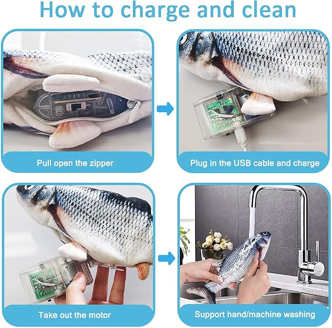 Tocirelo Remote Control Cat Toy - Interactive Catnip Toys for Indoor Cats | 11" Realistic Electric Flopping Fish Kiten Kicker Toy, Automatic Moving Floppy Fish for Bored Kitten and Small Dogs - Image 5