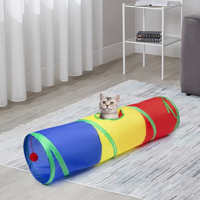 Sheldamy Cat Tunnel, 2-Way Cat Tunnels for Indoor Cats, Collapsible Cat Play Tunnel, Interactive Toy Maze Cat House with 1 Play Ball for Cats, Puppy, Kitty, Kitten, Rabbit (Rainbow)… - Image 7