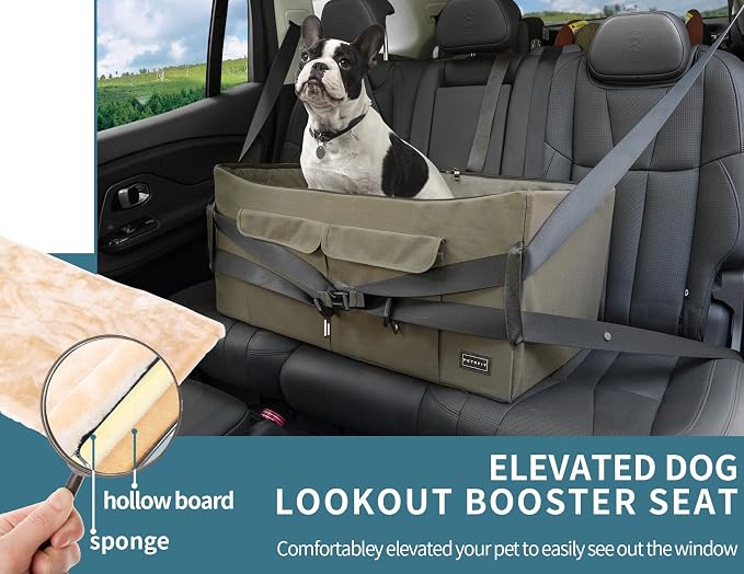 Petsfit Dog Booster Seat for 2 Small Dogs or Medium Dog up to 55 lbs, Large Dog Car Seat with 2 Big Pockets for Cars, Trucks and SUVs (Large, Brown) - Image 2