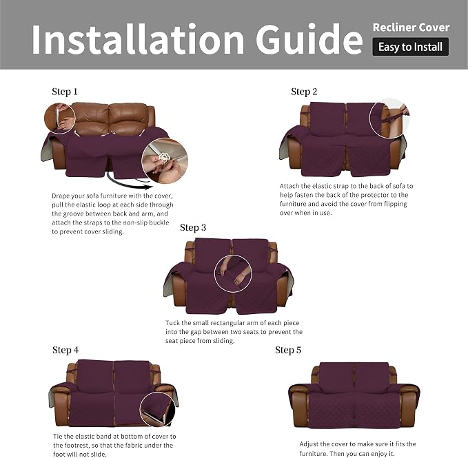 Easy-Going Reversible Couch Cover for 2 Seat Recliner Sofa, Wine/Beige | Washable Sofa Slipcover For Dogs, Sofa Cover For Loveseat Recliner, Furniture Protector, Pet Friendly - Image 7