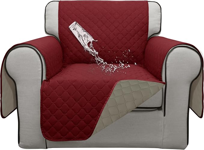 ISSUNTEX Double Protection 100% Waterproof Chair Sofa Cover for Living Room, Reversible Furniture Protector for Dogs, Pets, Kids (Chair, Christmas Red/Beige) by ISSUNTEX