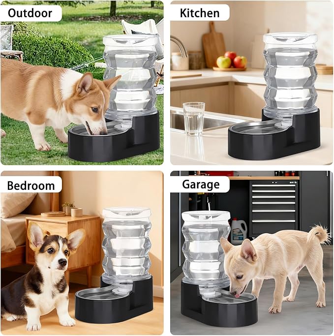 RIZZARI 7L Dog Water Bowl Dispenser:Black Stainless Steel Gravity Bowl | Built-In Filtration/Clear Water Reservoir/Spill-Resistant Design/Easy Water Monitoring/Food-Grade Materials/Indoor Daily Use - Image 3