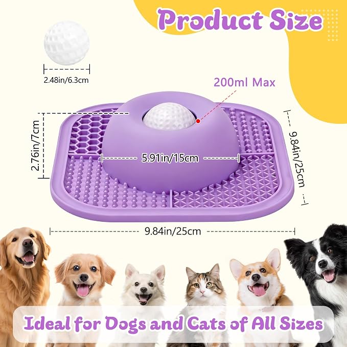 Slow Feeder Dog Bowls & Lick Mat for Liquid and Thick Treat, Anti-Slip Dog Lick Bowl with Interactive Rolling Ball, 5/6 Cup Pup Licking Toy for Large Medium Small Dogs and Cats Purple - Image 7