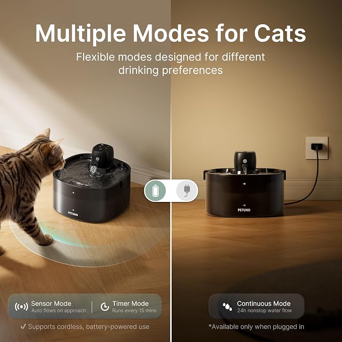 Cordless Cat Water Fountain, Battery Operated, Black 6 Filters, 78oz | Wireless Cat Fountain Rechargeable 4000mAh, Motion Sensor, Ultra-Quiet Pump, Locking Lid, Automatic Pet Fountain - Image 5
