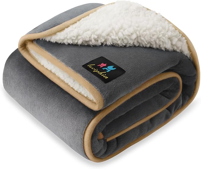 Luciphia Waterproof Blanket for Large Dog, Reversible Sherpa Couch Cover | waterproof pet blanket sherpa fleece reversible couch cover bed protector car from spills scratches, Grey+Beige 65" x 57" by luciphia