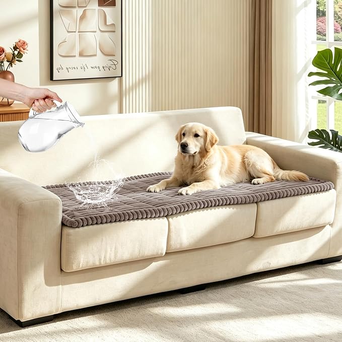 Leakproof Couch Cover for Dogs, Non Slip Washable Sofa Protector | Stain-Resistant Window Seat Cushions Chair Mat Car Seat Cover for Kids Pets (Khaki 27.6" x 82.7") by Wnote