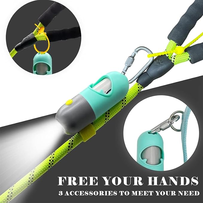 YUCHIYA Dog Poop Bag Holder Dispenser with LED Flashlight(Mint Green) | 100ft Ultra-Bright LED|Glow-in-the-Dark Avacado Clip|Metal Carabiner&Silicone Tether|15 Leak-Proof Scented Waste Bags - Image 3