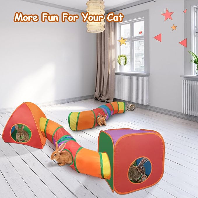 Rypet Cat Toy Tunnel and Cubes Bundle, Play Tubes for Indoor Cats,Rainbow | 3-in-1 Tunnel Cubes Tent, Crinkle Tube for Play, DIY Shapes, Ball and Bell for Play, Tear-Resistant Polyester, Folds Flat - Image 4