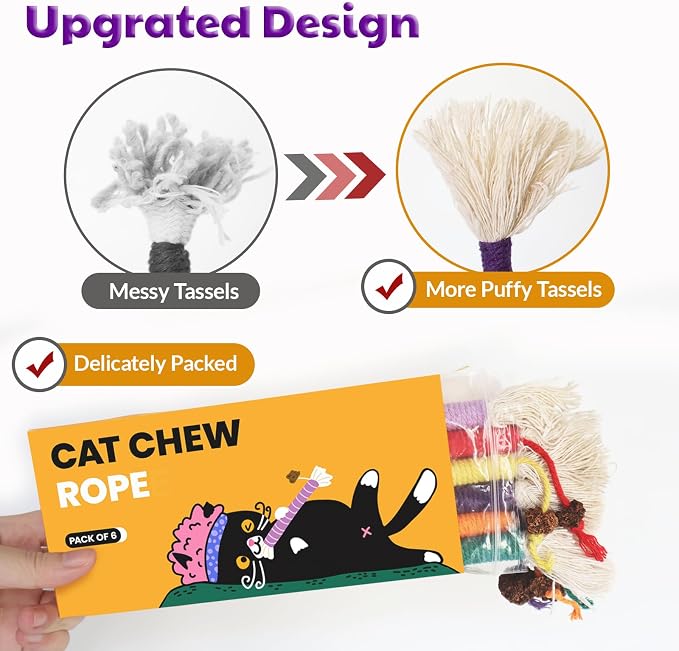 Kitten Toys, Cat Chew Toy for Teeth Cleaning, Catnip Rope Toys for Indoor Kittens, Interactive Cat Nip Teething Toys for Cats, Kitty Kicker Toy, 6 Pack (Plus 3 Pouches of Catnip) - Image 2