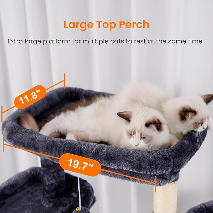 Heybly Tall Cat Tree 78-inch Multi-Level Cat Tower for Indoor Cats HCT033G | Cat Condo with 2 Widened Plush Perches, Multi-Level Cat Furniture with Scratching Board, Big Caves, Smoky Gray - Image 4