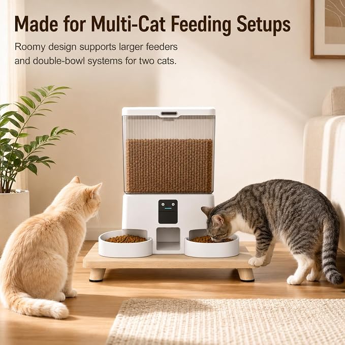 Solid Wood Elevated Cat Feeder Stand, Raised Bowl Holder for Automatic Cat Feeders, Large Double Bowls & Traditional Bowls, Ergonomic Raised Station Relieves Spine and Joint Pressure - Image 3