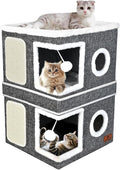 2-Story Cat House for Indoor Cats, Dual-Purpose Cave Bed with Scratch Pad and Fluffy Ball, Foldable Cat Hideaway, Cute Condo Furniture for Multi Small Pet Kitten, Grey by Unknown