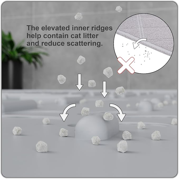 Large Cat Litter Mat, 31.5x23.6 Silicone Trapping Mat Ash Grey | for Kitty Litter Box, Easy Clean, BPA Free Rubber, Center Litter Collection, Easy Pour-Back, Waterproof, Odor-Resistant - Image 3