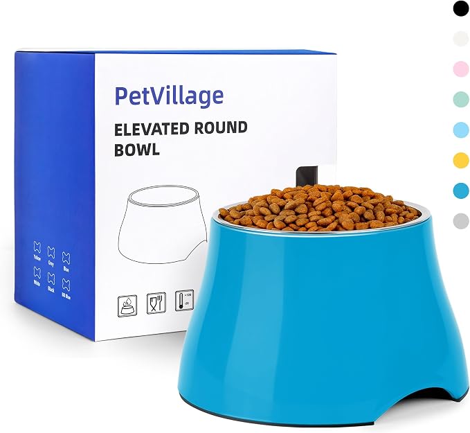 Dog Bowls,Cone Friendly Non Slip Single Dog Bowl with Stainless Steel Inner, Raised Bowls for Small Dogs Spaniel Dogs Long Ear, High Capacity, M/2 Cup Blue by Petvillage