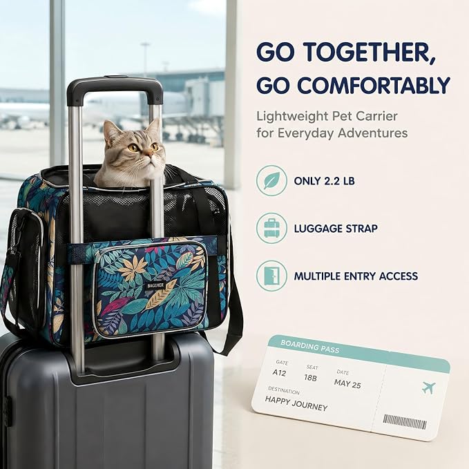 BAGLHER Pet Travel Carrier for Small Medium Cats & Dogs, Airline Approved Soft Sided - Image 3