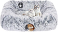 Extra Large Cat Tunnel Bed, 4 Ways Tunnels for Indoor Cats, Multi-cat Family Cat Bed & Cave, Plush Cat Donut with Washable Middle Mat, Exit Balls, Pet Play Toy for Kitten Puppy Rabbit, Grey by Tidjani
