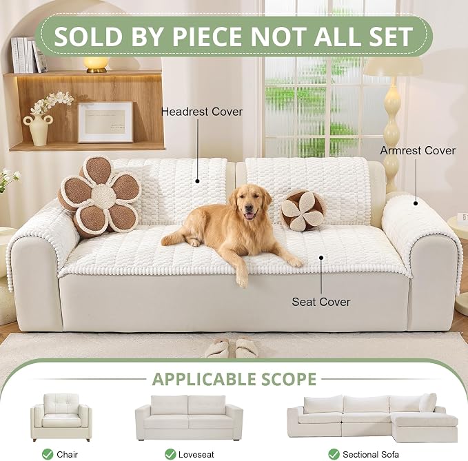 OstepDecor Couch Cover for Dogs, Washable Non Slip Sofa Cover for Pets | Soft Couch Covers for Sofa, Loveseat and Sectional, Furniture Protector Against Pet Hair & Dirt (27.6" x 47.2", White) - Image 4