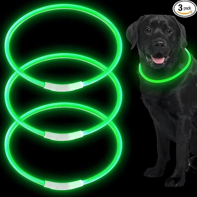 Weewooday 3 Pcs Light up Dog Collars USB Rechargeable LED | USB Waterproof Glow Collar, Adjustable Lighted Necklace for Night Walking, Fits Large Medium Small Dogs, High Visibility by Weewooday