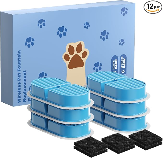 VKIMISS Cat Water Fountain Filters: Pet Water Dispenser Filter Replacement | Official Cat Fountain Replacement Filters & Pre-Filter Sponges for VKIMISS 108oz Automatic Pet Fountains by VKIMISS