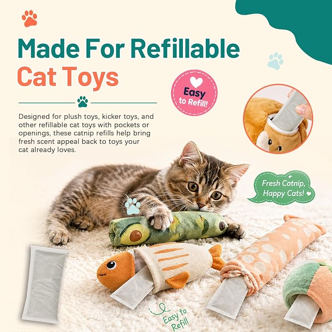 (10-Pack) Refillable Catnip Kicker Toy Kits, Natural Catnip Tea Bags for Cats, 9g Catnip Pouches, Non-Woven Mess-Free Cat Toy Refills, Additive-Free, Vacuum Sealed, Total 90g - Image 4