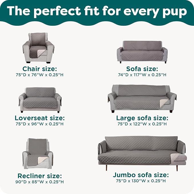 FurHaven Water-Resistant Sofa Cover for Dogs & Cats, Reversible Couch Protector with Secure Straps and Pinsonic Quilted Fabric, Machine Washable Couch Cover, Sofa Sized, Gray Mist - Image 6