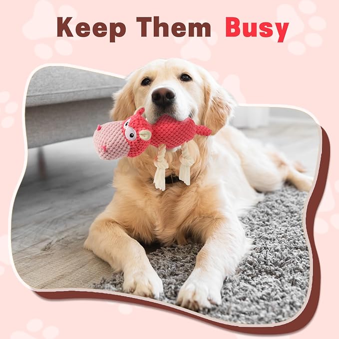 TOOPTATE Hippo Squeaky Dog Toy, Pink, Medium | Cute Plush Design, Rope Legs for Tugging, Helps Keep Dogs Busy, Suitable for Small, Medium, and Large Dogs - Image 5