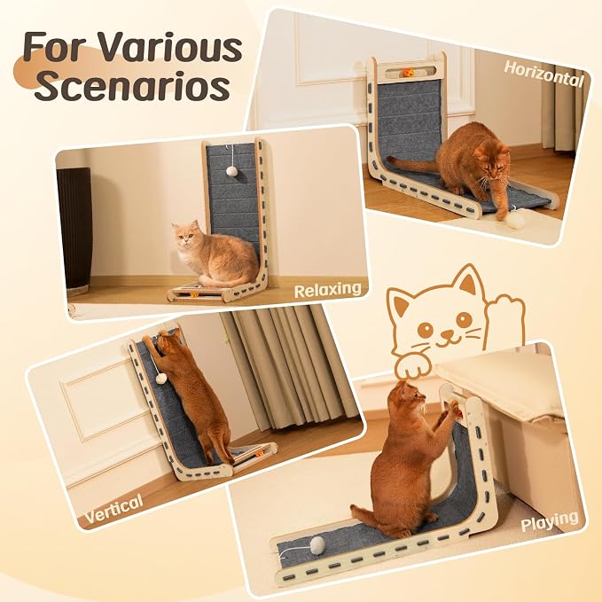 Felt Cat Scratcher for Indoor Cats,26.8 Inch,Grey | L Shaped Scratching Post, Scratch Board Scratchers for Large Cat Scratch Pad Furniture Protector with Bell Ball Kitten Toys - Image 7