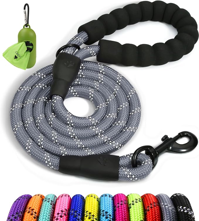 Taglory Rope Dog Leash for Small Medium Dogs, 6 FT Padded Handle, Grey | Made of Climbing Rope, Reflective for Night Walks and Training, Comfortable Grip, Anti-tangle Swivel Clip, 3/8 inch by Taglory