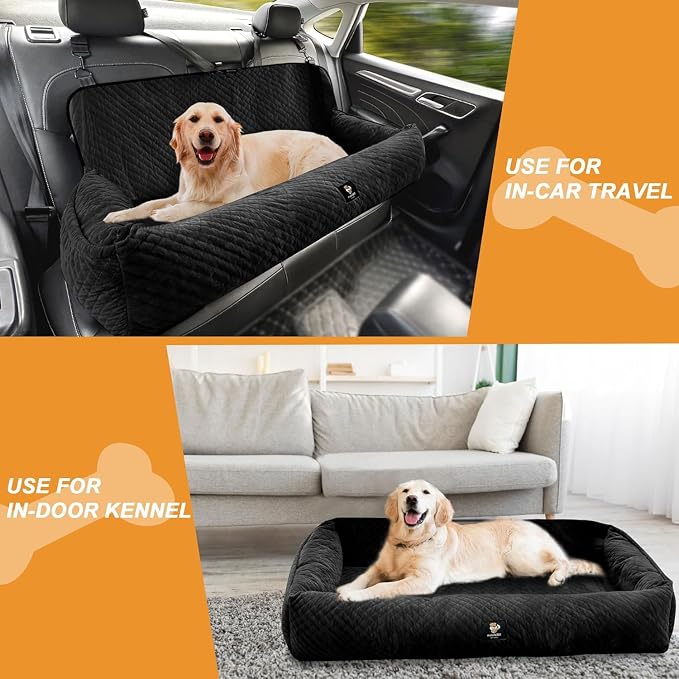 Dog Car Seat for Large Dogs Under 100 LBS,Dog Car Bed Washable Pet Travel,Super Soft Safe Removable Pet Booster Seat-Black - Image 3