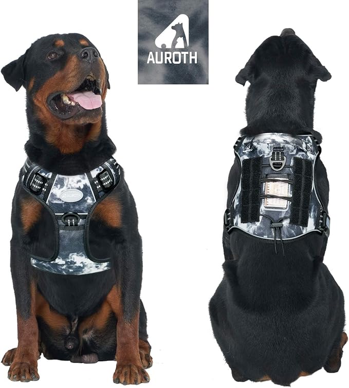 AUROTH Tactical Dog Harness for Small Medium Large Dogs No Pull Adjustable Pet Harness Reflective K9 Working Training Easy Control Pet Vest Military Service Dog Harnesses (XL, Black Ink) | Easy Control Handle, Adjustable, Reflective, Military K9, for D... - Image 2