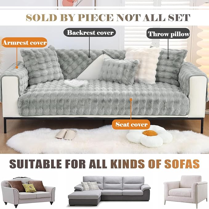 Faux Fur Couch Covers for Sofa Thick Fuzzy Sofa Covers for Dogs | Soft Warm Couch Cover Shaggy Fuzzy Sectional Sofa Cover Non-Slip Plush Sofa Slipcover Furniture Protector - Image 3