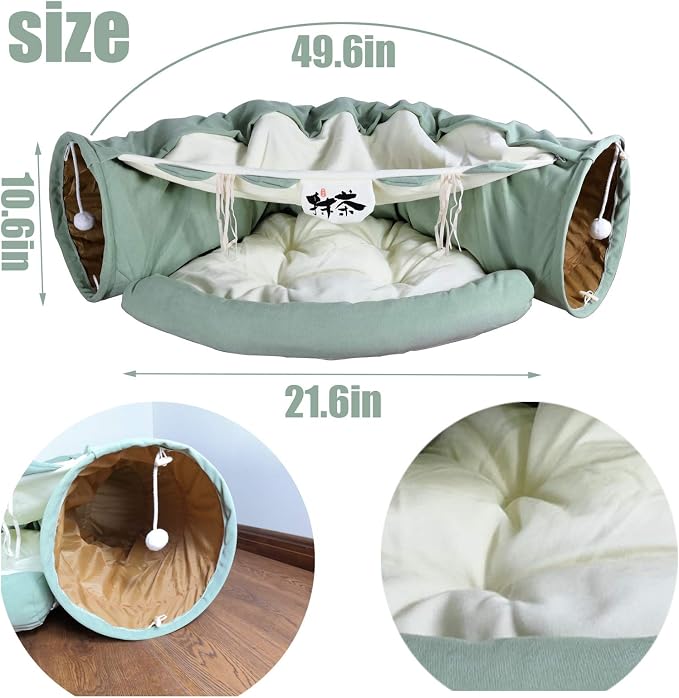 LEFTSTARER 2-in-1 Collapsible Cat Tunnel for Indoor Bed and Hideout - Pet Dog Rabbit Bunny Ferret Tunnel Tubes Toys with Removable Washable Mat, Tower Wheel Stuff - Image 2