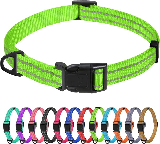 TagME Small Dog Collar, Reflective Puppy Collar, Green, 5/8" Width | Lightweight, Nylon Collar for Puppies and Small Dogs, Adjustable Length, 12 Color Choices, Reflective for Evening Walks by TagME